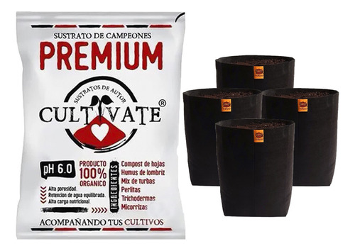 Sustrato Cultivate Premium 80ls Con Maceta Tela Omg 20ls 4u