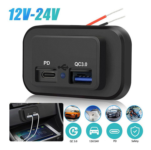 1pc 12v Pd+qc3.0 Dual Port Car Rv Cargador Rápido Toma De Co