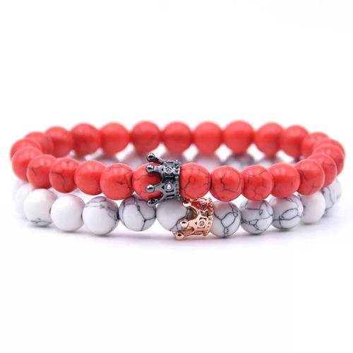 Pulsera Piedras Howlita Jaspe Corona Hombre Mujer