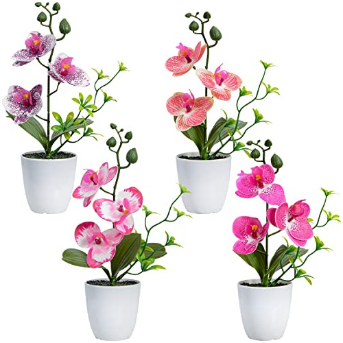 4 Piezas De Flores De Orquídea Artificial Mini Maceta,...