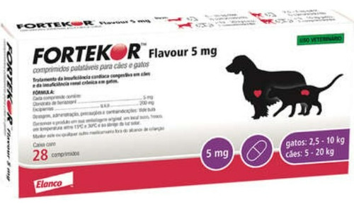 Fortekor Flavour Cães Gatos Com 28 Comprimidos Elanco