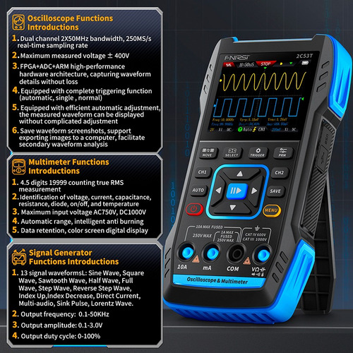 Osciloscopio Digital 3 En 1 50mhz 2c 250msa/s 2c53t-h Fnirsi