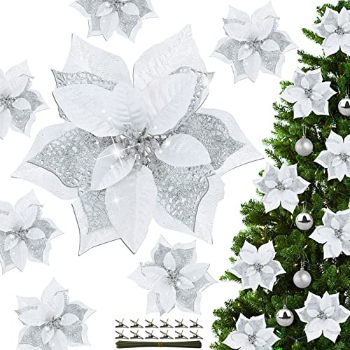 [tallos Y Clips] Paquete De 12 Poinsettias Artificiales...