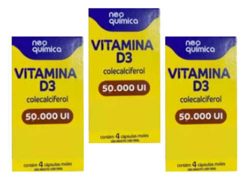 Vitamina D 50.000 Ui Colecalciferol Kit 3 Caixas C/4 - 12 Un Sabor Without Flavor