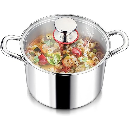 6qt 18/10 Stainless Steel Stock Pot With Lid, Triply St...