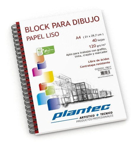 Cuaderno Para Dibujo Plantec 120 Grs X 40 Hojas Liso