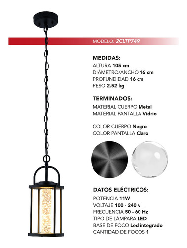 Lampara Colgante Nero Industrial Class 2cltp749 Negro