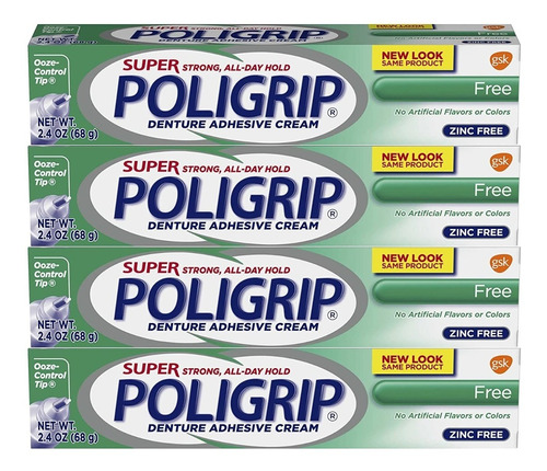 Pegamento Dental Poligrip Natural Fuerte Sin Zinc Pack De 4 