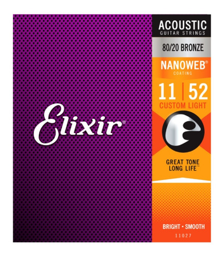Imagen 1 de 2 de Elixir Nanoweb 11027 Cuerdas Guitarra Acustica Bronce 11-52