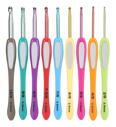 9pcs Crochet Hooks Set Ergonomic Agarre Colorful Soft Or