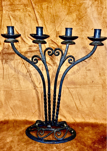 Candelabro Hierro Forjado Antiguo 4 Brazos Grande