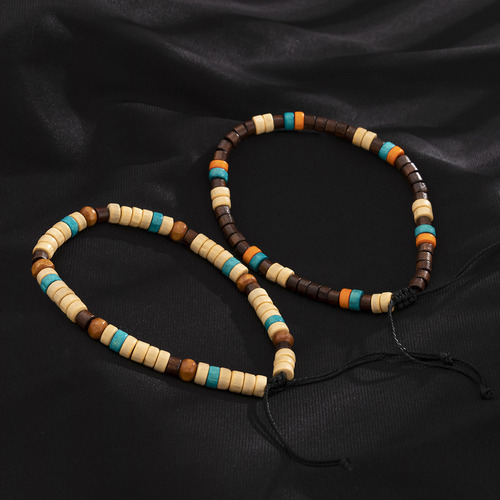 Pulseira De Tornozelo Ajustável Com Contas De Madeira Para H
