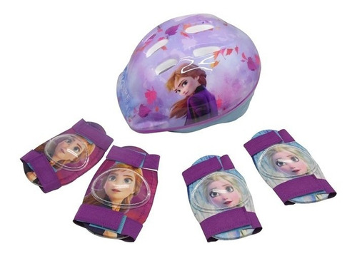 Casco Rodilleras Coderas Kit De Protección Disney Frozen Color Violeta Talla 3