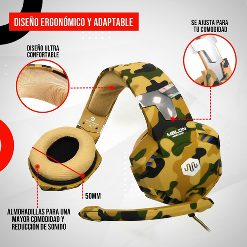 Imagen 5 de 9 de Auricular Gamer Melon Pc Ps4 Con Microfono Ajustable M5000