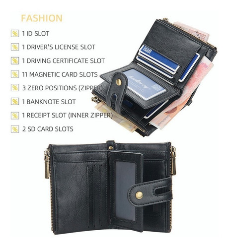 Cuero Con Cepillo Antirrobo Cartera Billetera Piel