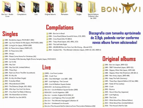 Cd Bon Jovi Bryan Adams Queen James Coleção No Pen Drive 16g