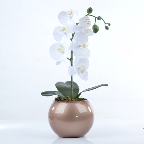 Arranjo De Orquídea Branca De Silicone Em Aquário Cobre Luiz