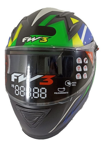 Capacete Fw3 Gtn Brasil Preto Fosco