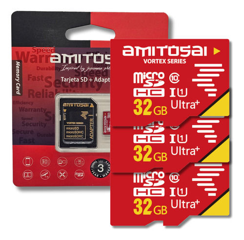 3x Memoria Sd 32gb C 10 U1 Serie Vortex Amitosai Mts-rocket