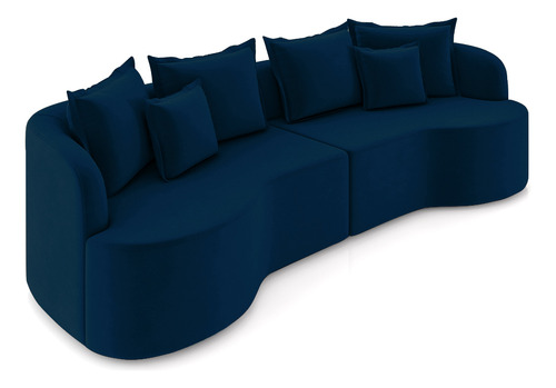 Sofá Decorativo Salinas 250cm Modulado Com Almofadas Veludo Cor Azul-escuro Desenho Do Tecido Liso