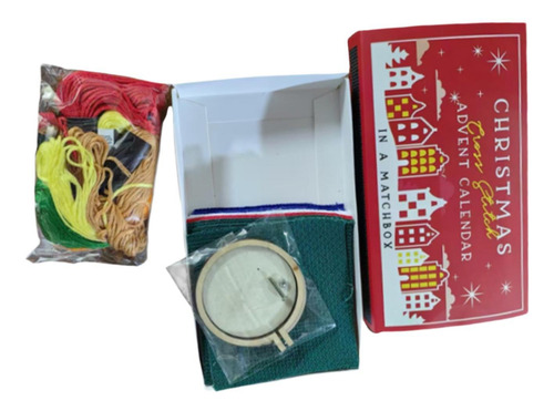 Calendario De Adviento De Navideño Kit De Bordado Rojo