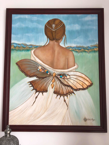 Cuadro Pintura Con Relieve Mujer Mariposa De Paula Otegui