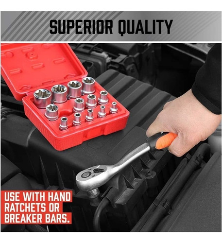Juego De 14 Manguitos Estrella Hembra E-torx (caja Negra)