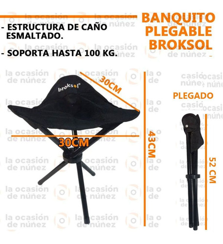 Banquito Plegable 3 Patas 100kg Playa Camping Broksol +bolso