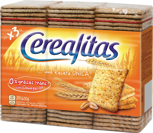 Galletita Cerealitas Clásicas  integral 600 g pack x 3