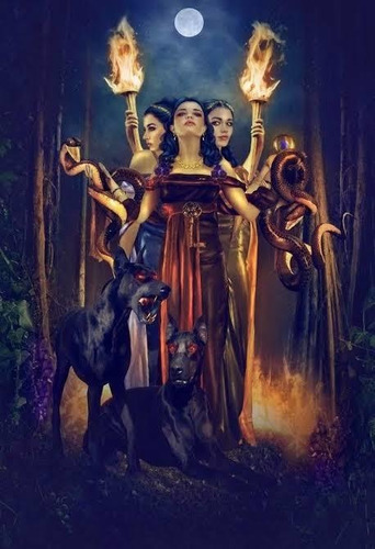 Imagen 2 de 2 de Paquete Diosa Hecate Triple Dorada 27cm Con Sus 2 Perros