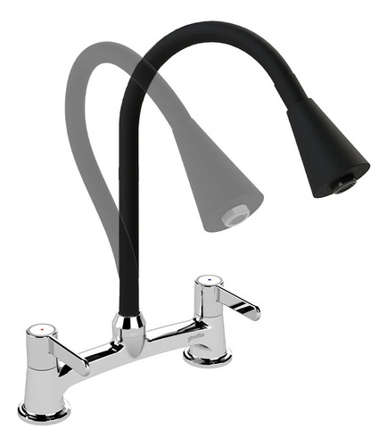 Combinacion Llave Grifo Para Lavaplatos Ferrara Flessi Cromo Negro Marca Stretto
