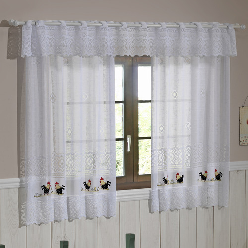 Imagem 1 de 2 de Cortina Renda 2.0 X 1.2m Interlar Galinhas + Bandô Cozinha