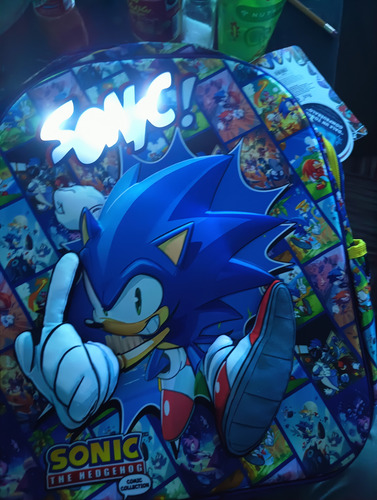 Combo Mochila Lonchera Lapicera Sonic 3d Luz Ruz Original Ms