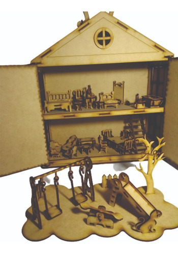 Casita Muñecas Valijita Portatil_20 Muebles_ Placita_juegos