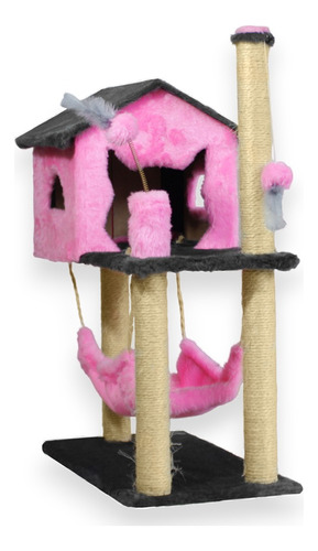 Arranhador Casa Rede Gatos Pet Playground Torre Gato Sisal Cor Pink