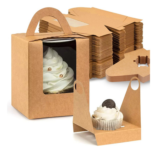 Cupcake Cajas 60pcs Kraft Galletas Cajas Regalo Ventana Asa