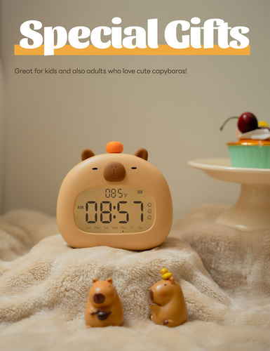 Reloj Despertador Wanidea Cute Capybara Para Niños Con Tempo
