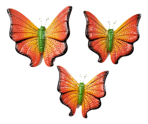 3 Mariposas Pintadas A Mano Barro 04 Artesanía Mexicana 