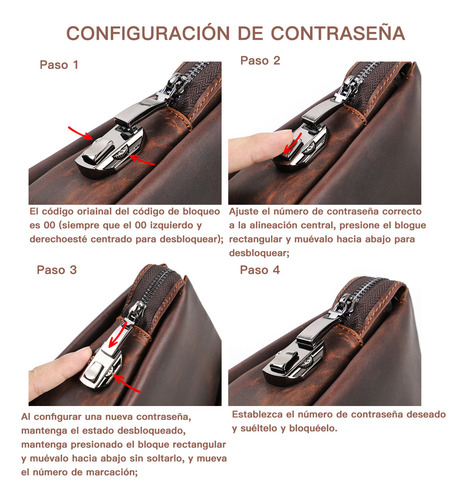 Bolso De Mano Hombre Piel Auténtica Con Cierre De Contraseña