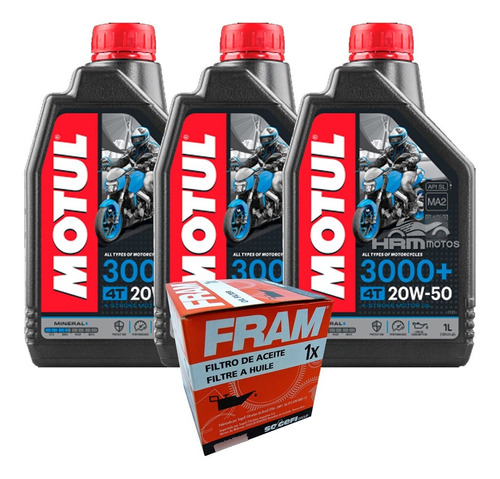 Kit Filtro De Óleo Para Suzuki 750 E 3 Lts Motul 3000 20w50