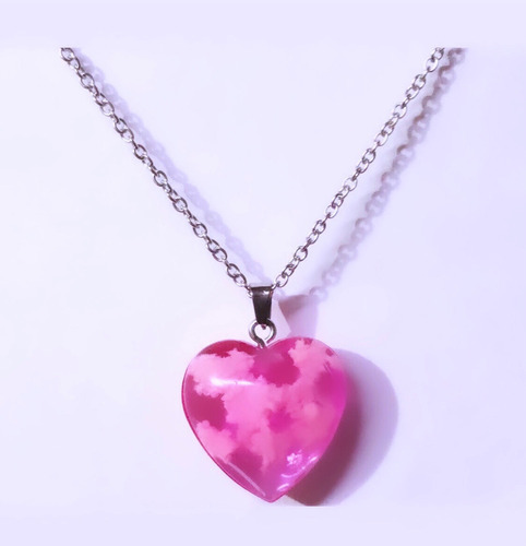 Collar Cielo Corazón Fucsia - Brilla En La Oscuridad 