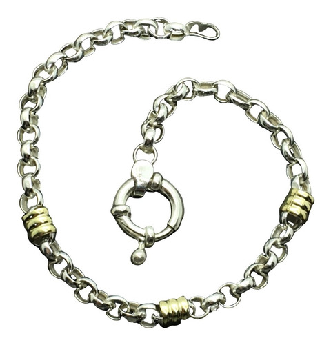 Pulsera Rolo 4,5 Mm Plata Y Oro Con Dije Corona (d282/o)