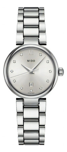 Pulseira de relógio feminina Mido Baroncelli Donna Quartz, cor: prata, moldura, cor de fundo prateada