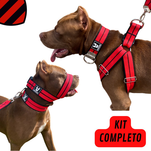 Kit Premium Peitoral Focinheira Coleira P/ Cachorro + Brinde Cor Vermelho Tamanho Da Coleira M