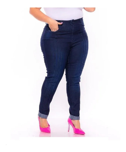 Imagem 1 de 7 de Calça Jeans C/ Lycra Feminina Plus Size Tamanho Grande