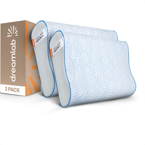 2 Pack Almohada Ortopédica Cervical Memory Foam Gel Dreamlab Polar Neck Estándar| Almohada de Cuelllo, Tela Fría al Tacto, Hipoalergénica, Materiales Certificados| Firmeza: Firme Medio