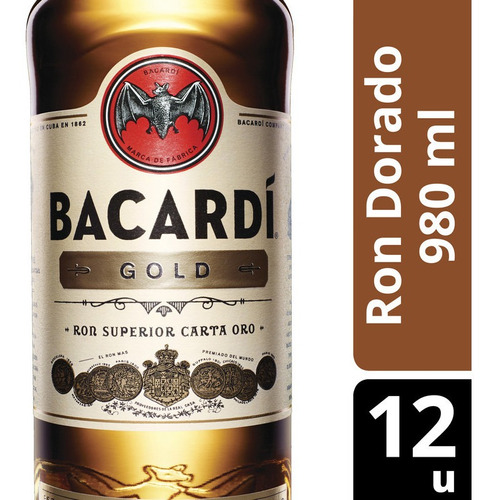Bacardi Ron Carta Oro Pt 40° Botella 980 Ml X 12 Unidades