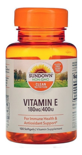 Imagem 1 de 4 de Vitamina E, Sundown Naturals, 180 Mg (400 Ui), 100 Softgels