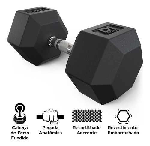 Halter Dumbbell Sextavado Emborrachado Cromado 35kg