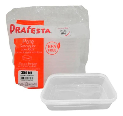 Pote Retangular 350ml Com Lacre C/10 Marmita Descartável